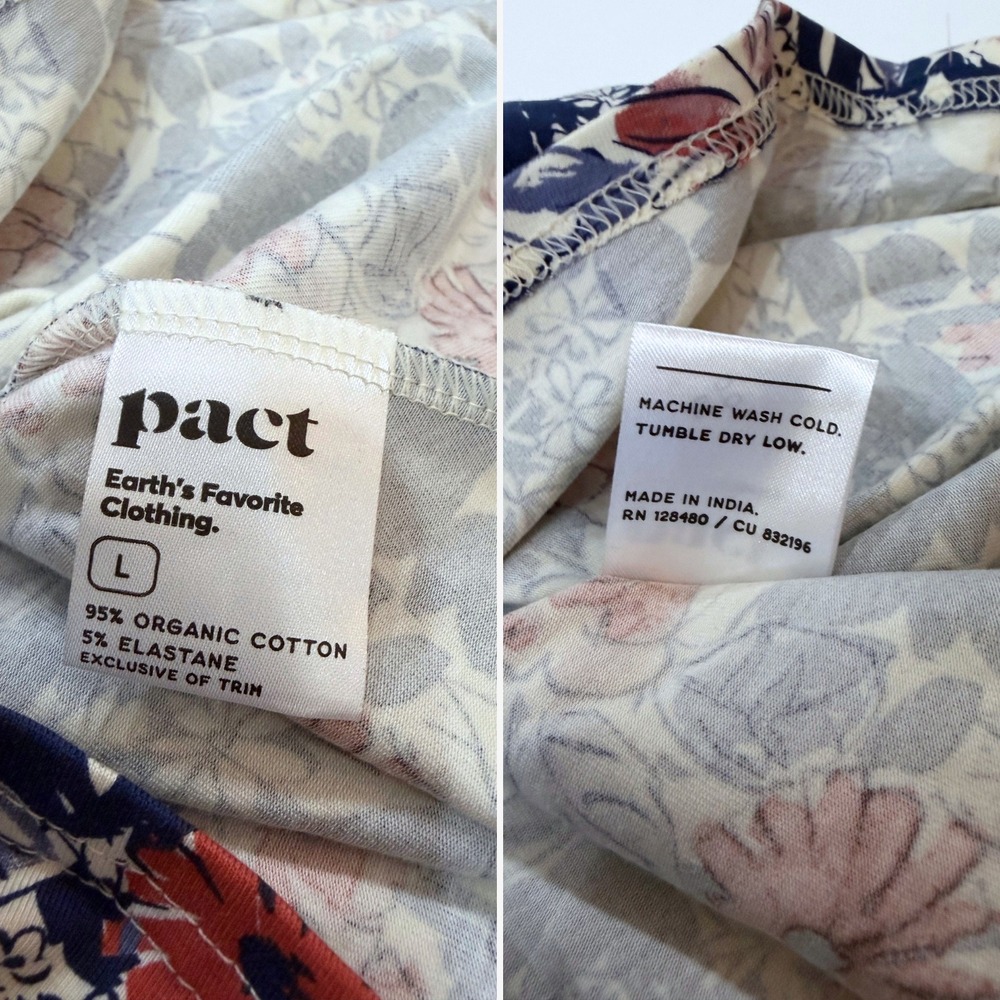 Pact Organic Cotton Floral V-Neck Fit Flare Midi Dress Pockets Blue Pink Large - Picture 5 of 5
